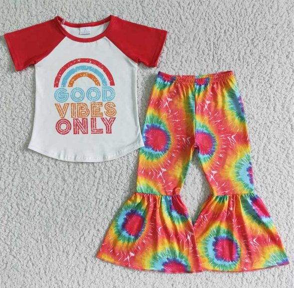 B14-15 Rainbow good short-sleeved top + trousers set