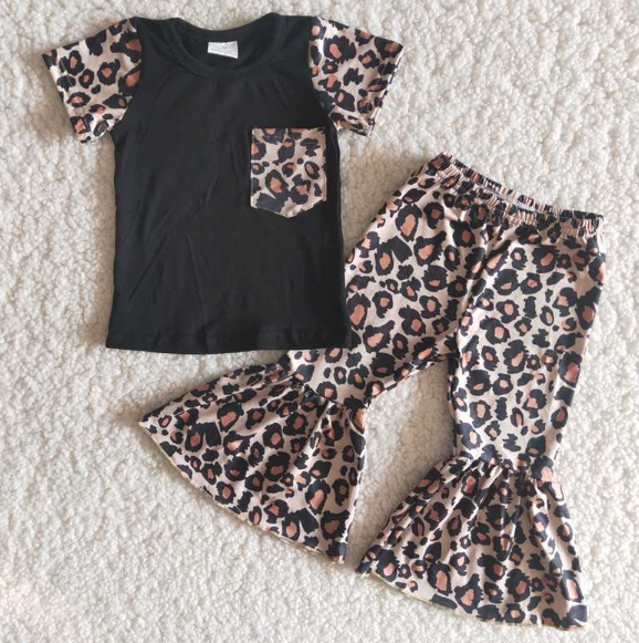 B15-14 Leopard Pocket Top Flared Pants Set