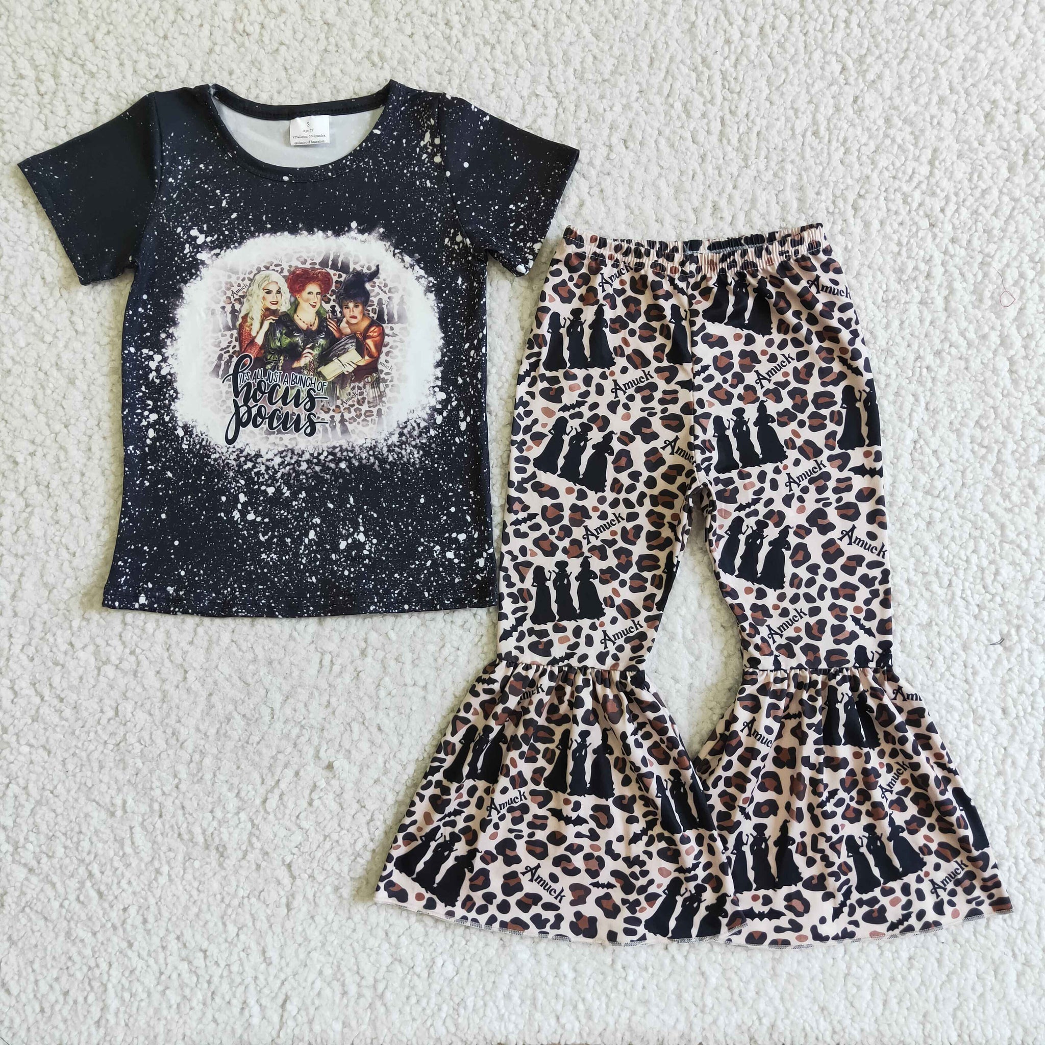 GSPO0101 halloween hocus pocus black short sleeve leopard pant set