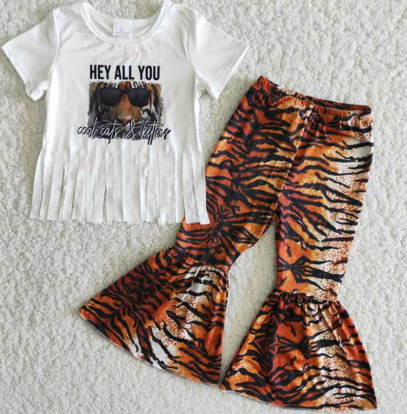 hey fringed tiger short-sleeved pant  set