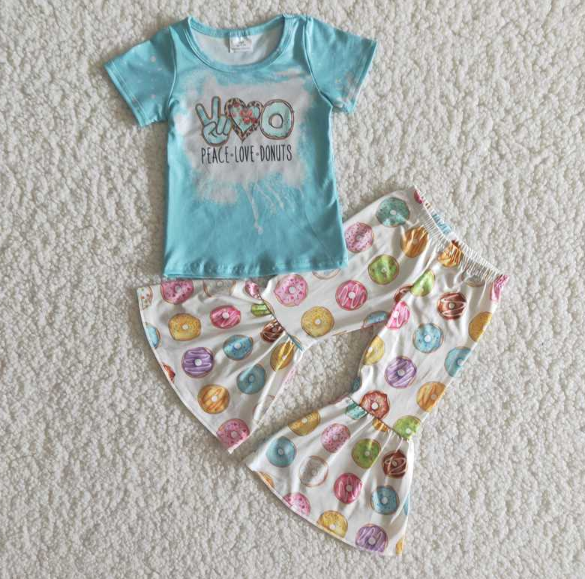 A14-4 donuts blue short sleeve donut wide leg pants set
