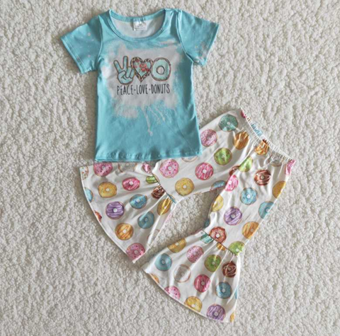A14-4 donuts blue short sleeve donut wide leg pants set
