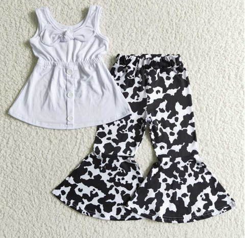 A18-4 White Double Strap Buckle Top Black And White pant set