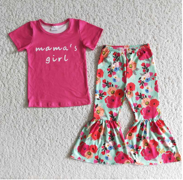 A6-23 mama's girl rose red flower flared pants set