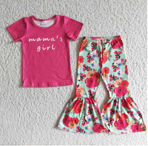 A6-23 mama's girl rose red flower flared pants set
