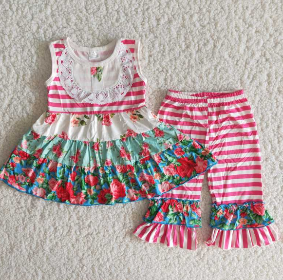 E2-11 Pink Striped Three-Layer Pattern Splicing Set