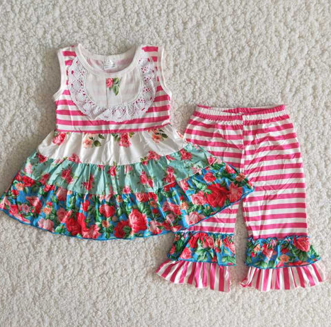 E2-11 Pink Striped Three-Layer Pattern Splicing Set