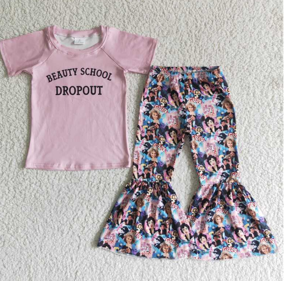 C7-6 Dolly Pink Letter Flared Pants Set