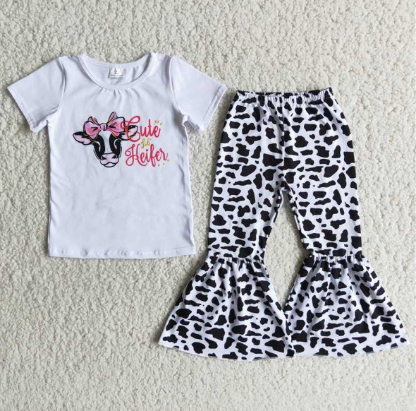 B4-21 Bow Cow Short Sleeve Pattern Pants set