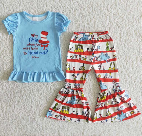 A14-22 dr seuss blue short sleeve top set