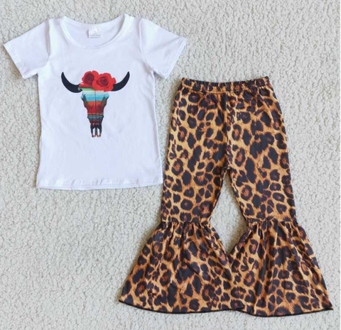 A15-14 Bull Tau Safflower White Short Sleeve Leopard Pants set