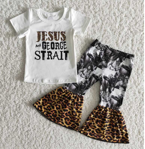 A18-10 Jesus White Short Sleeve Grey and Black Leopard Pant set