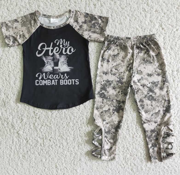 B11-24 COMBAT BOOTS Grey Short Sleeve Leggings set