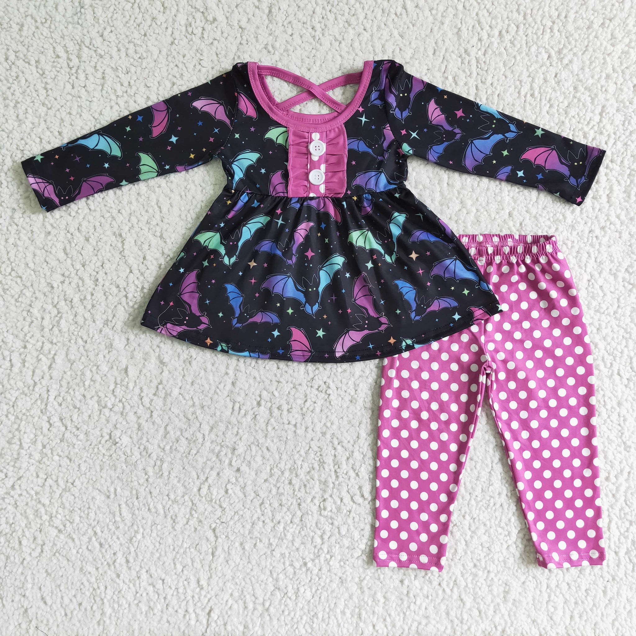 Girls Halloween Bat Long Sleeve Pants Set