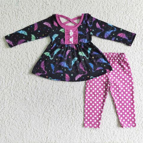 Girls Halloween Bat Long Sleeve Pants Set