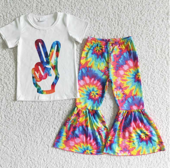 Aa-2 Gesture White Top Tie Dye Flared Pants set