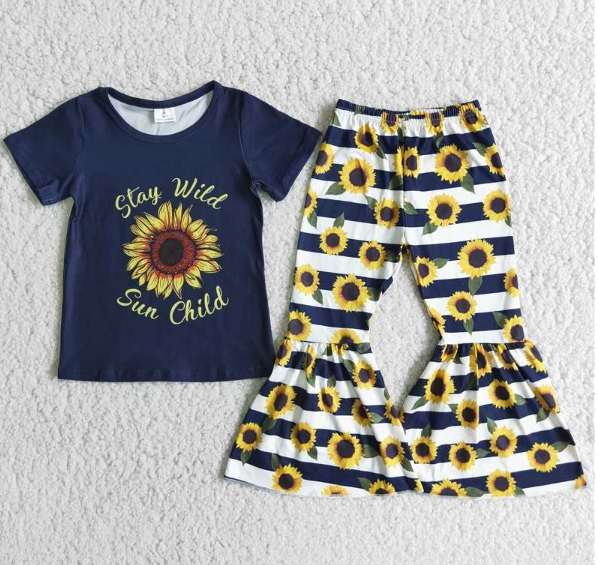 A2-3 Sunflower Short Sleeve Sunflower Pants set