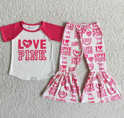 D13-27 love pink short-sleeved top flared pants set