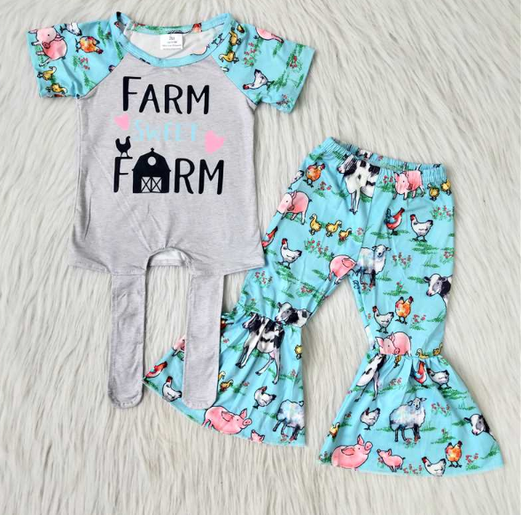 C3-15 farm cow short-sleeved top farm pattern pants set