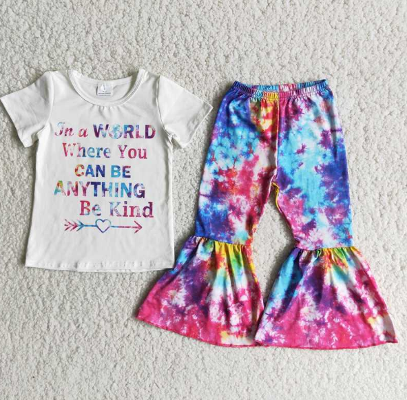 C9-16 Letter White Short Sleeve Top Watercolor Pants  set