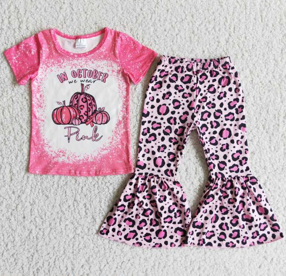 D2-29 Pink Pumpkin Short Sleeve Top Pattern Pants set
