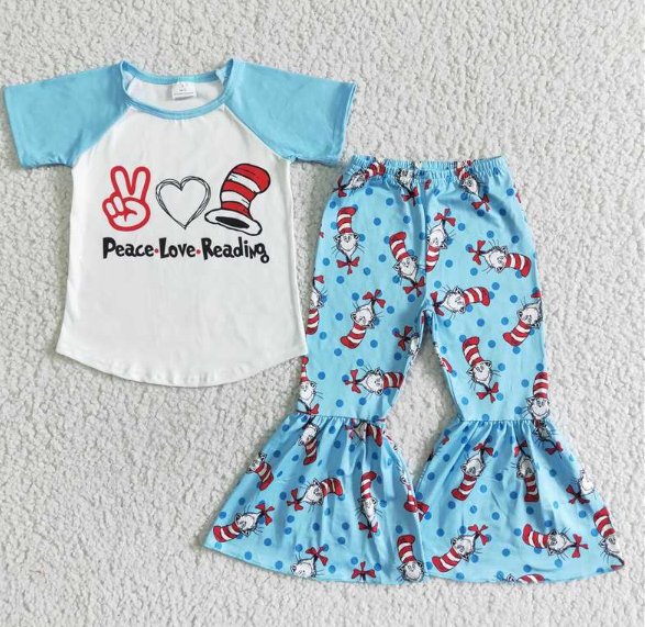 D2-12 Heart Gesture Light Blue Short Sleeve Pants set