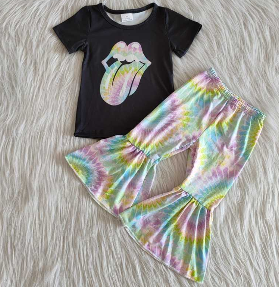 C1-14 Color Tongue Black Short Sleeve Pant Set set