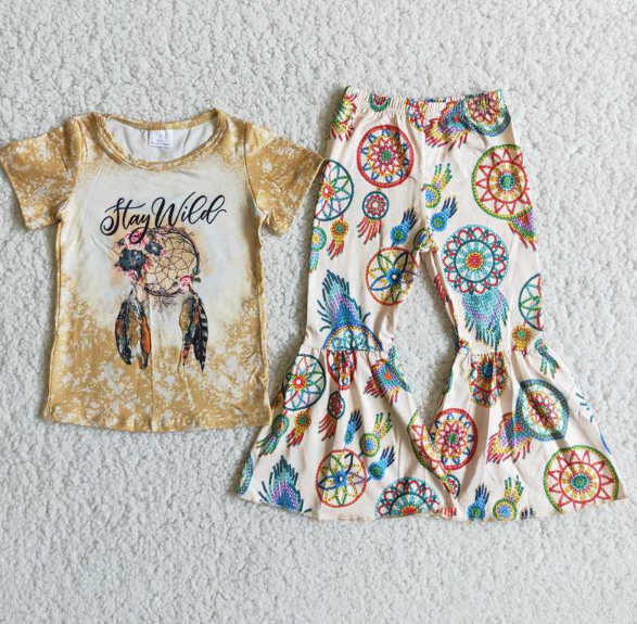 A0-14 Earth Flower Top Garland Flared Pants Set