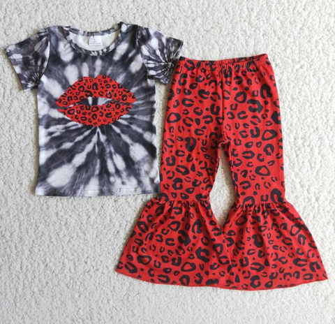 C10-11 Red Lips Pattern Short Sleeve Pants Set