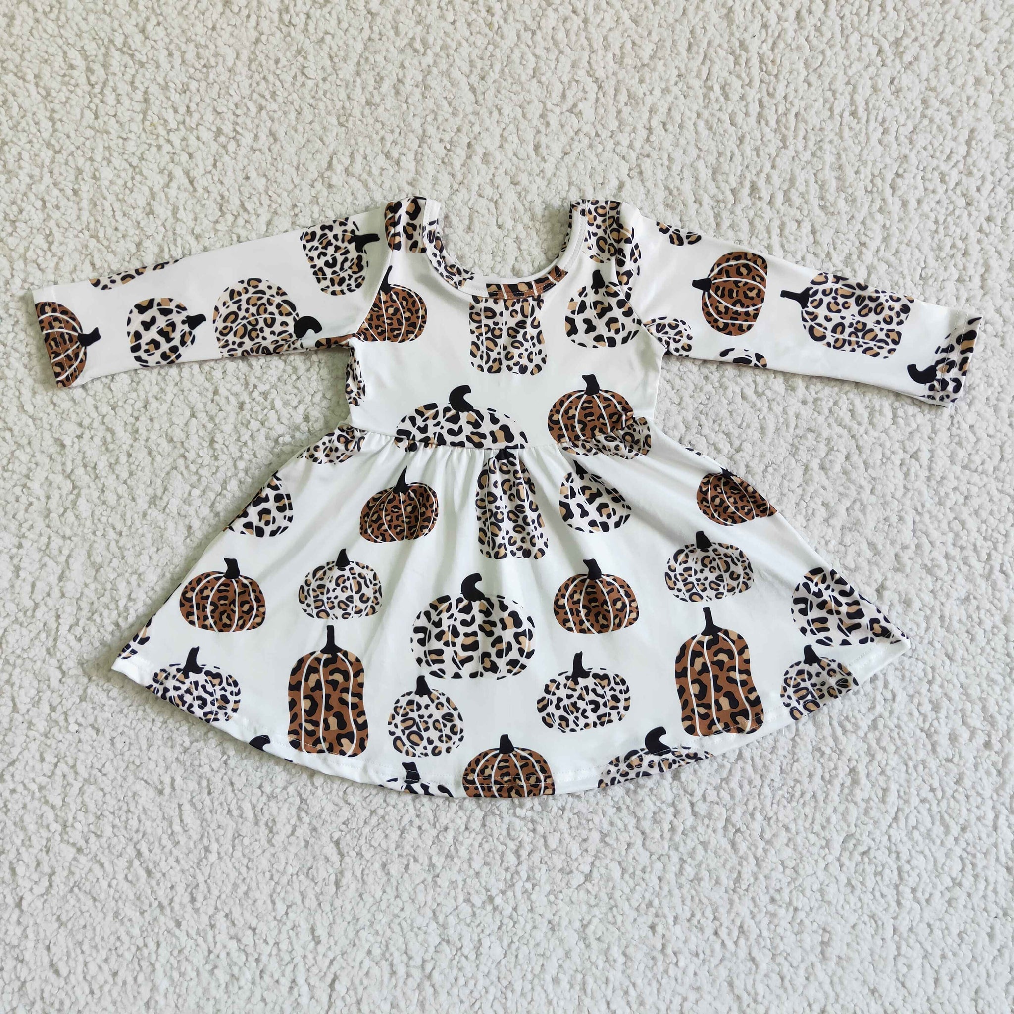 GLD0012 Leopard Pumpkin White Long Sleeve Dress