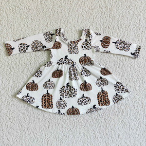 GLD0012 Leopard Pumpkin White Long Sleeve Dress