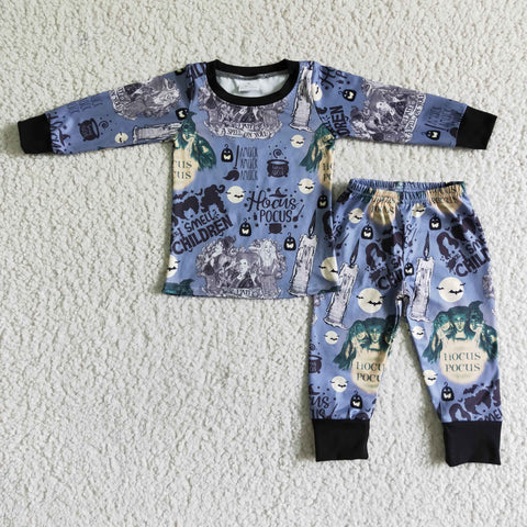 Boys hocus pocus grey blue long sleeve trousers pajamas for sleepwear