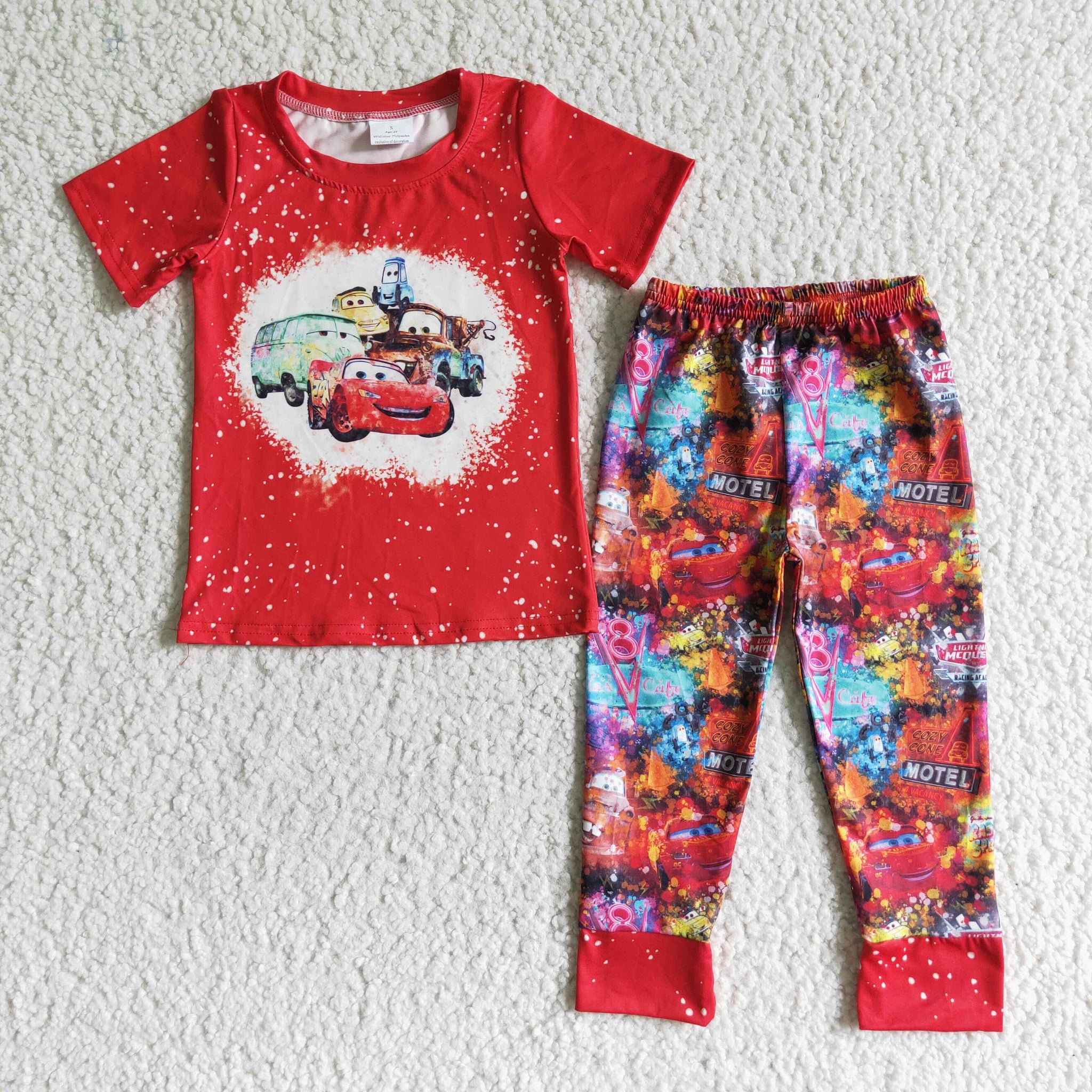Boys Cars Red Short Sleeve Pants Set