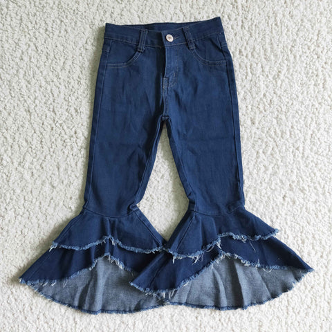 P0007 Dark Blue Double Lace Frayed Denim pant
