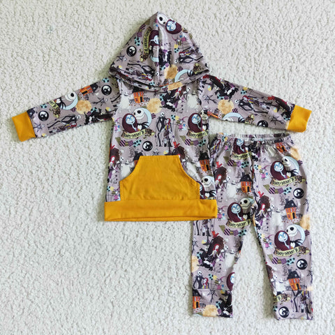 Boys Halloween Zombie Hooded Pocket Long Sleeve Pants Set