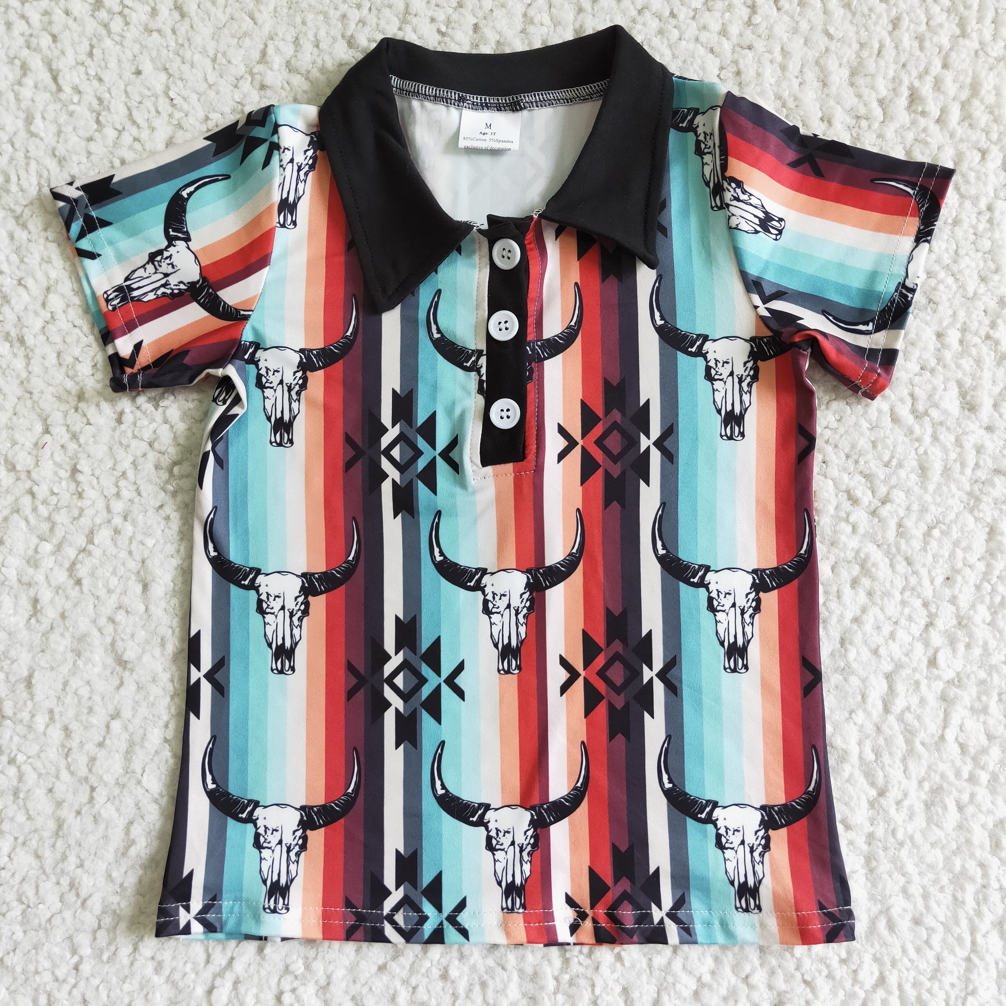 Bull Tau Color Stripe Black Collar POLO Shirt