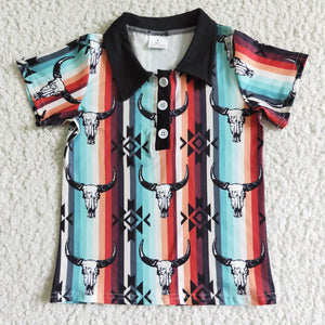 Bull Tau Color Stripe Black Collar POLO Shirt