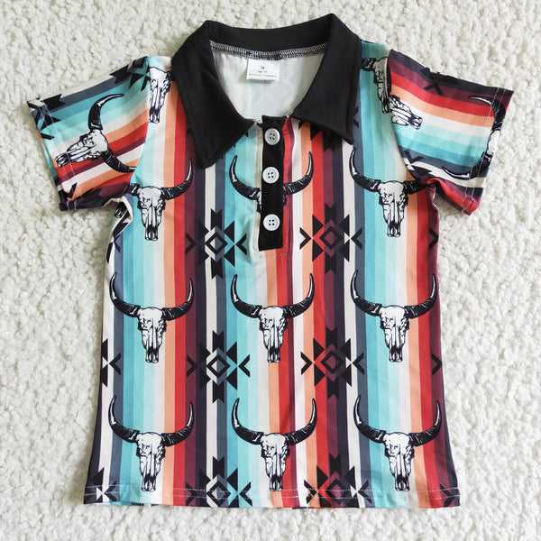 Bull Tau Color Stripe Black Collar POLO Shirt