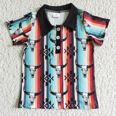 Bull Tau Color Stripe Black Collar POLO Shirt