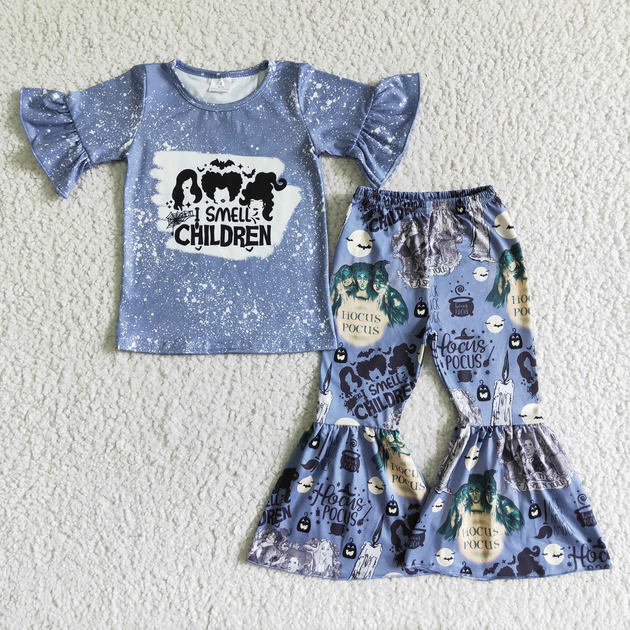 GSPO0121 Girls hocus pocus grey-blue short-sleeved pant set