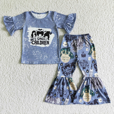GSPO0121 Girls hocus pocus grey-blue short-sleeved pant set