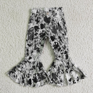 P0023 Black Grey Girls Denim Flared Pants