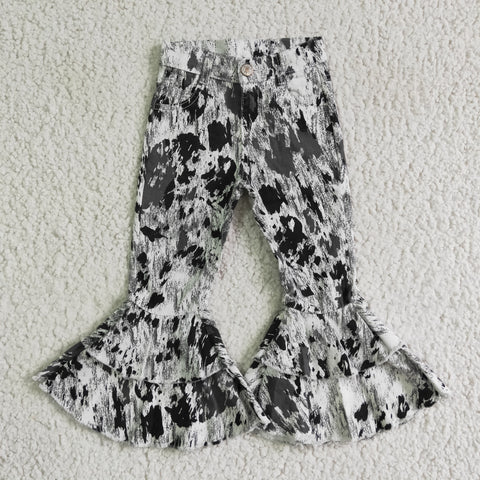 P0023 Black Grey Girls Denim Flared Pants