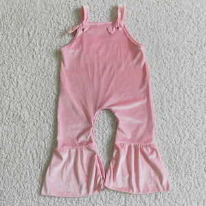SR0088 Pink Girls Velvet Jumpsuit