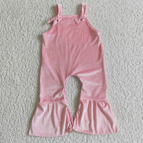 SR0088 Pink Girls Velvet Jumpsuit