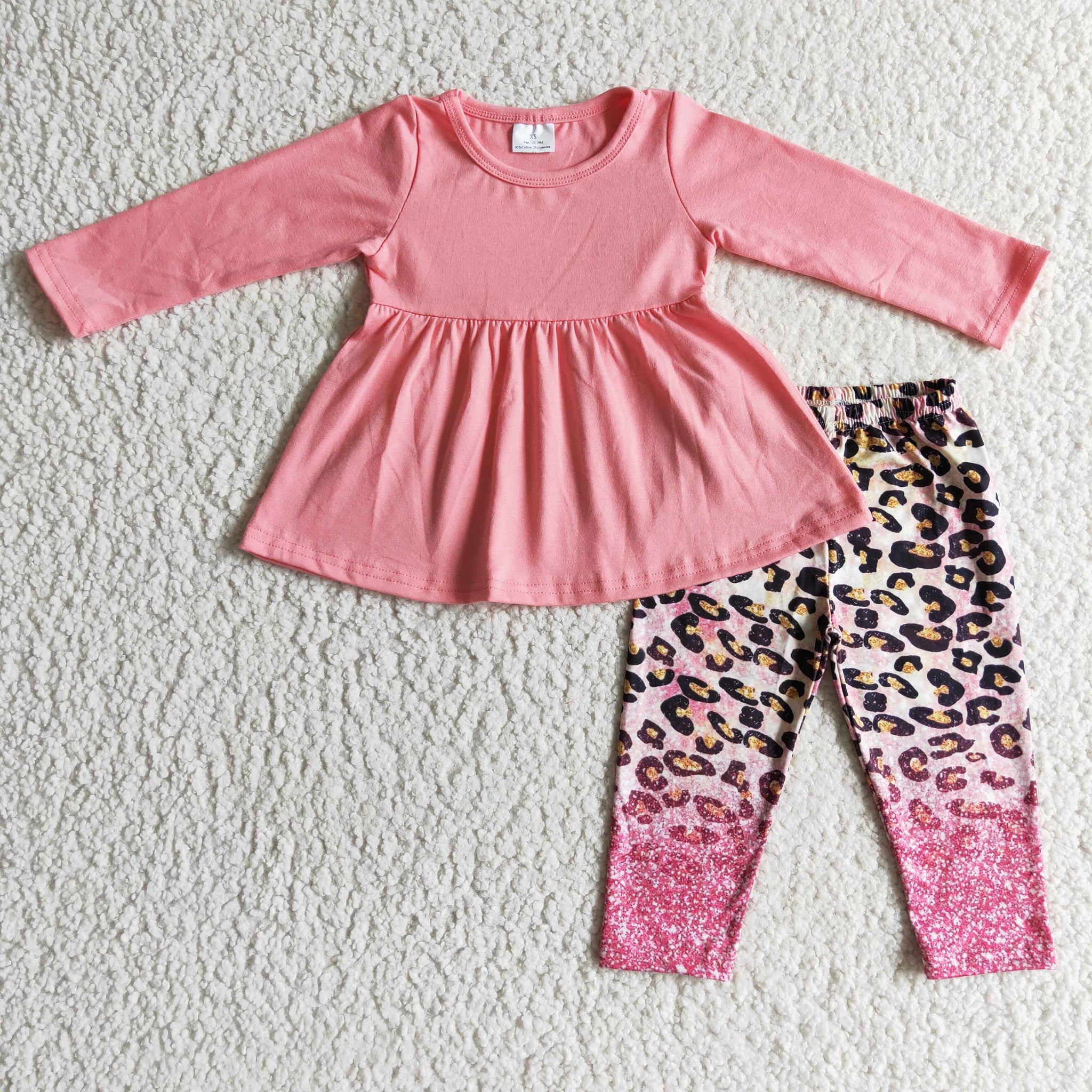 Pink Cotton Girls Long Sleeve Suit