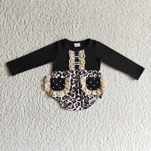 LR0167 black pink girl long sleeve romper
