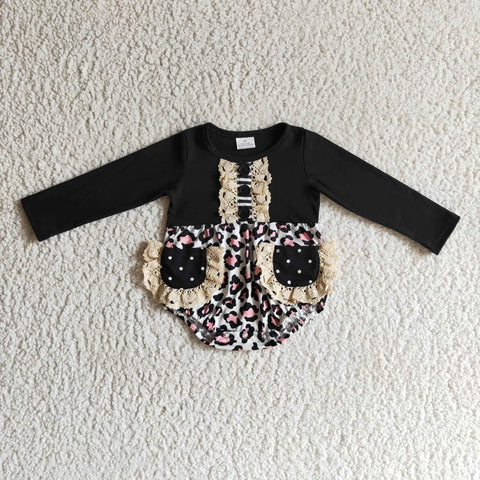 LR0167 black pink girl long sleeve romper