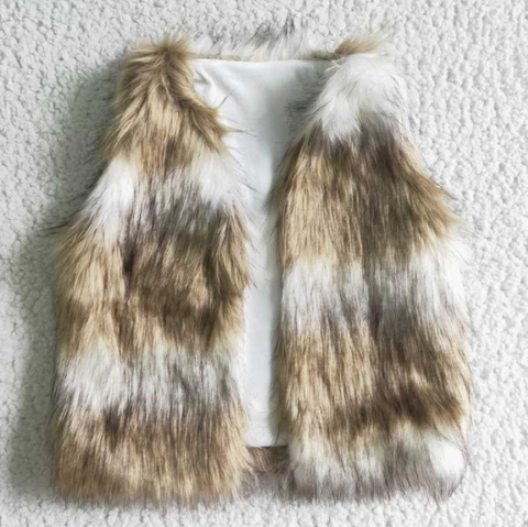 VE0001 Brown faux fur girls vest
