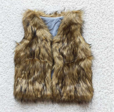 6 A21-4 High quality white kahki faux fur girls vest